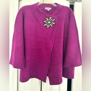 Brand new dressy, overlapping purple cardigan with beautiful bead pattern
